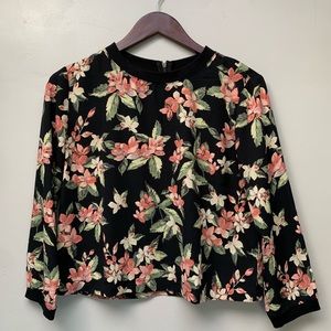 Tropical Floral Black long sleeve Crop top